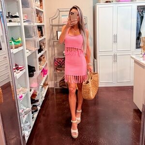 Bright pink knit skirt set